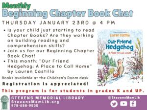 ![CDATA[ StevensMemLib Beginning Chapter Book Chat JAN 2025 ]]